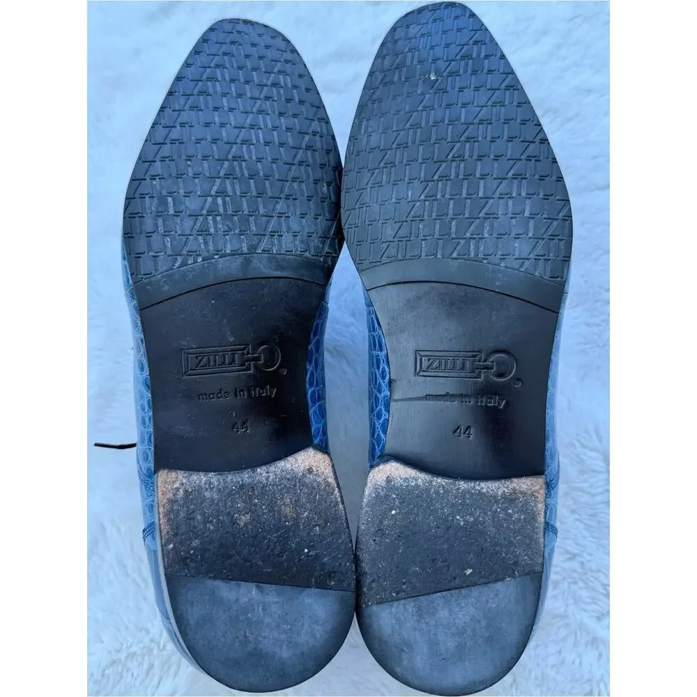 Zilli men blue full crocodile skin derbies size 44 EU or 11 US Retail 4500$